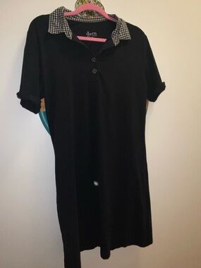 D&Co Black Polo Dress with Checked Collar